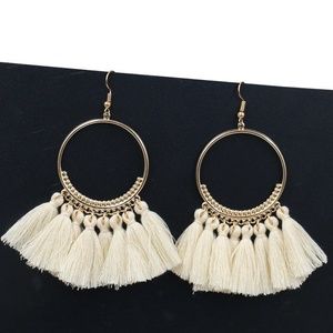Sale! Long Tassel Fringe Boho Earrings WHITE